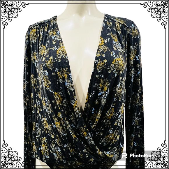 FREE PEOPLE Floral Surplice Bodysuit - Size M - Picture 1 of 8